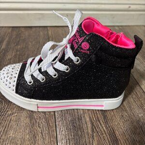 Black and Pink Skechers Twinkle Toes High Top Sneakers, Girls Size 1